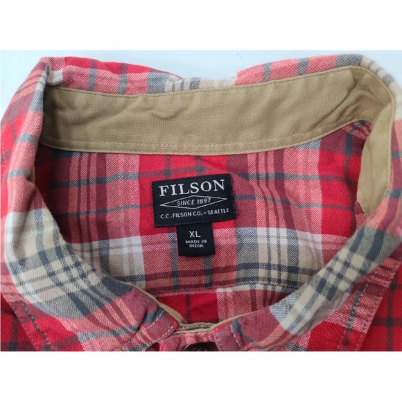 Filson Rustic Oxford Shirt Red Khaki Grey Cotton Size XL Mens - Picture 3 of 8